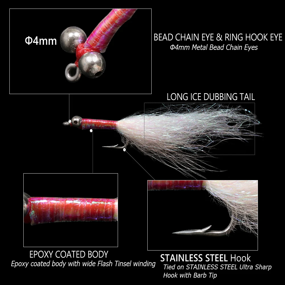 Wifreo-cebos de pesca de agua dulce, 6 piezas, 3D, ojo de pez, serpentinas de pececillos epoxi, Mosca, doblaje de hielo blanco, señuelo de trucha, lubina, #8 #10 #12 - imagen 3