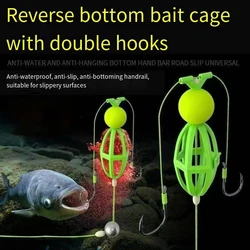 1 Juego de sedal de pesca de carpa mejorado con anzuelos dobles, jaula para cebo, flotador, sedal de pesca de plástico de alto índice verde, 2 anzuelos, herramientas de pesca