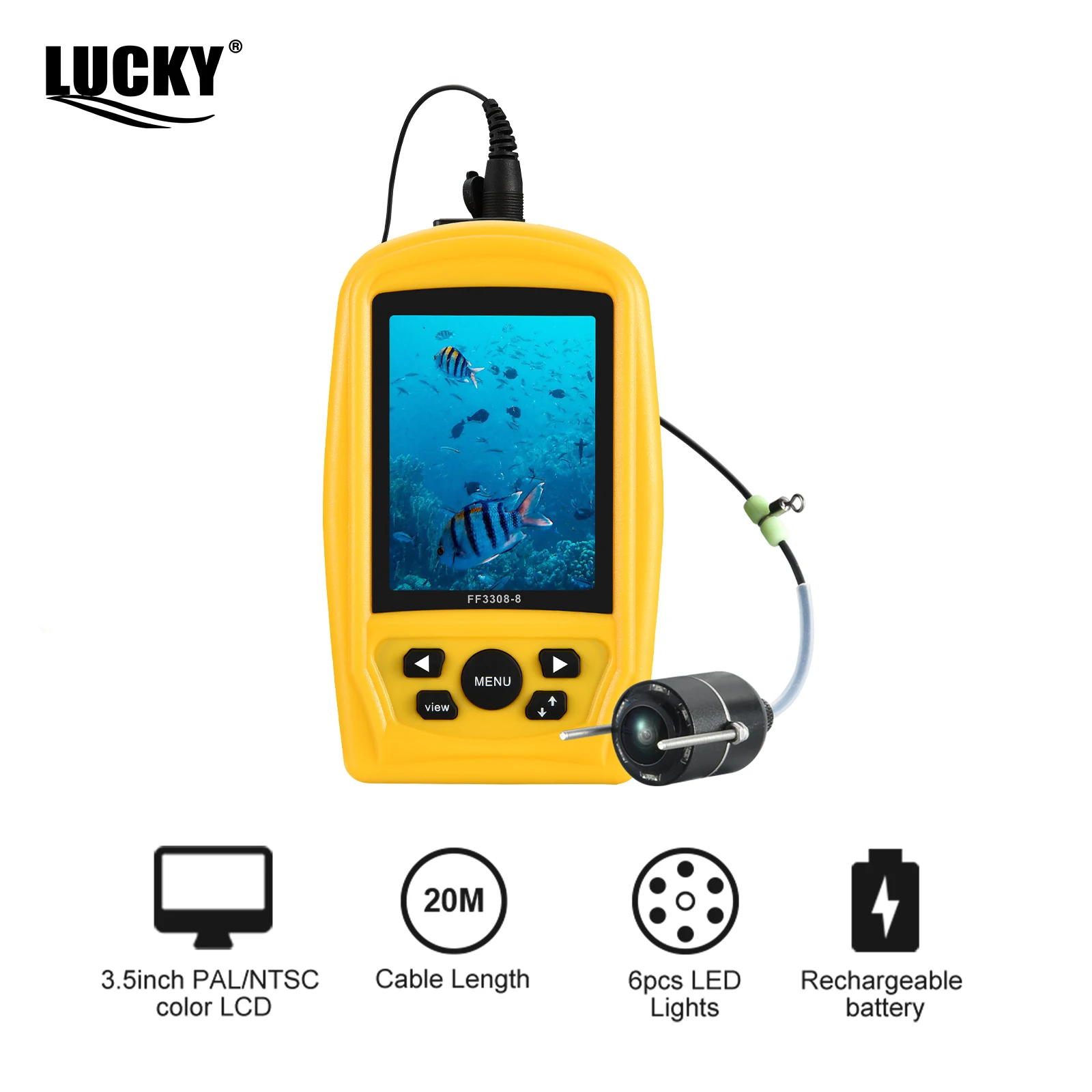 LUCKY-cámara de pesca submarina con buscador de peces, cámara de visión nocturna para pesca en hielo, Monitor LCD de 4,3 ", cámara de vídeo deportiva subacuática - imagen 5