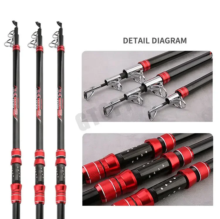 Un conjunto de cañas de pesca rojas y negras