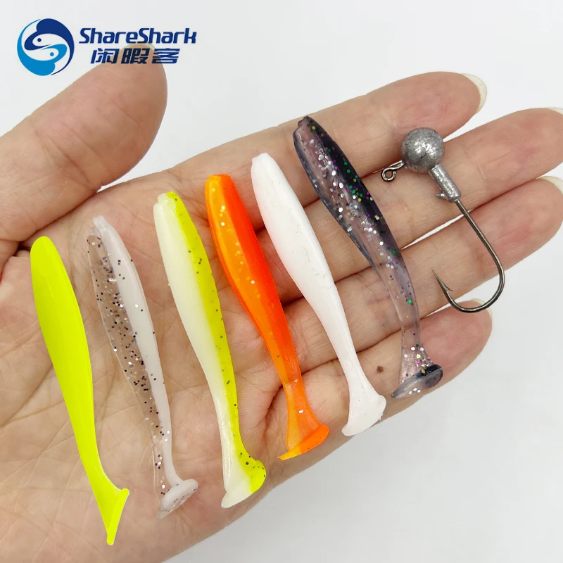 Juego de señuelos: señuelo suave con cola en T, anzuelo de cabeza de plomo, señuelo falso de gusano suave, juego de lanzamiento largo, señuelo de lubina cuelada, Señuelos de pesca Strike Pro, señuelo suave - imagen 4