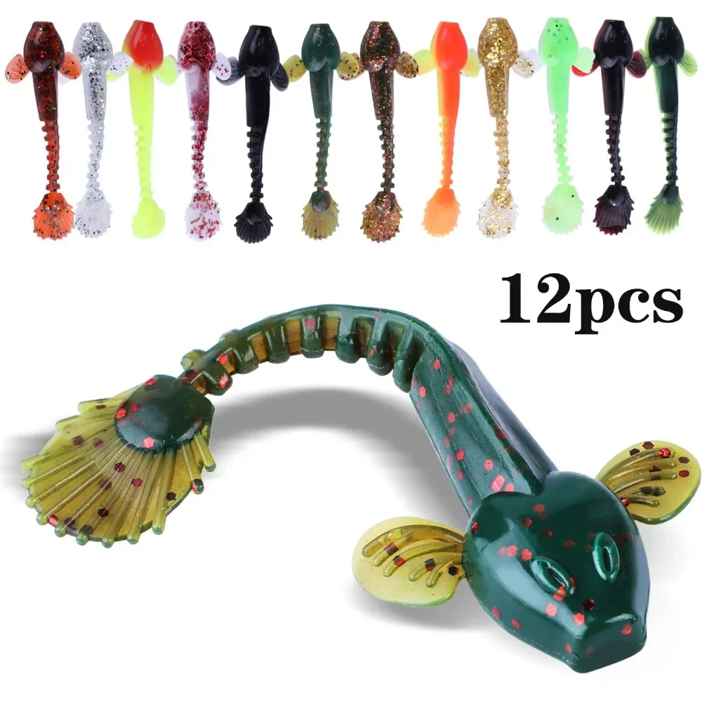 Sougayilang-señuelo suave para Pesca, juego de señuelos de 4,5g, 3,5 pulgadas, 90mm, gusano de cola, agua salada/dulce, 12 unidades por lote