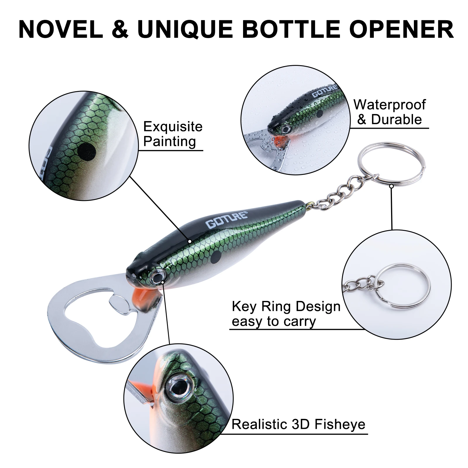 Goture-abridor de botellas multifuncional de acero inoxidable, diseño con forma de señuelo de pescado, abrelatas, abridor de botellas de cerveza, herramienta pequeña para el hogar - imagen 2