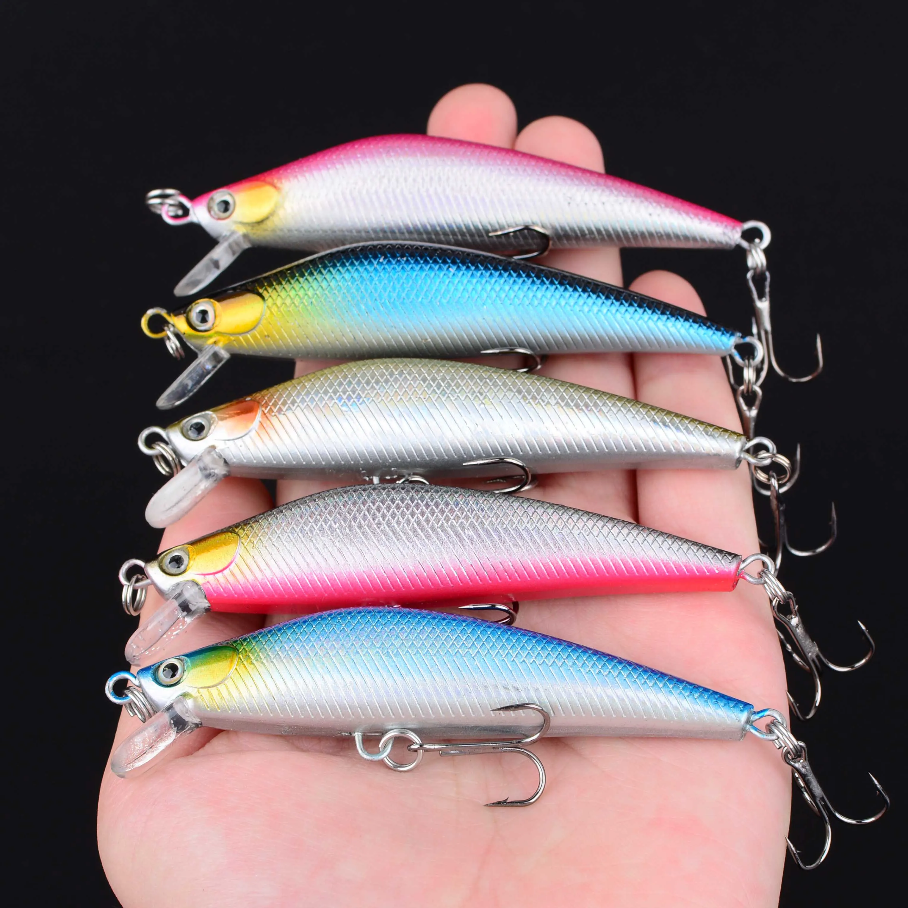 10 Uds Minnow señuelo de Pesca lubina cebo duro Artificial Crankbait ojos 3D cebos de plástico Wobbler aparejos de Pesca Pesca - imagen 5