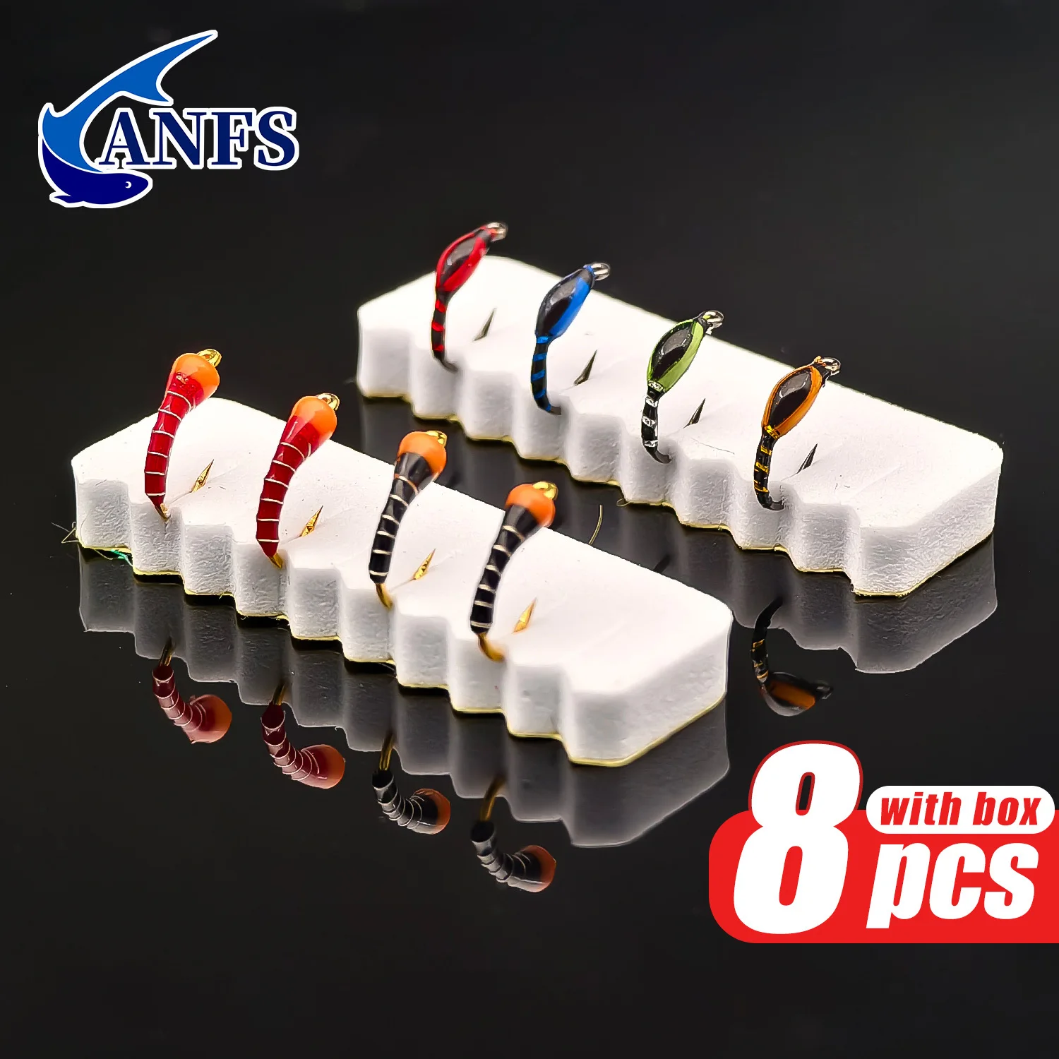 ANFS 8 Uds moscas de pesca con mosca con patrones vibrantes, cebos de señuelo de pesca de trucha mosca ninfa insecto-angelköder