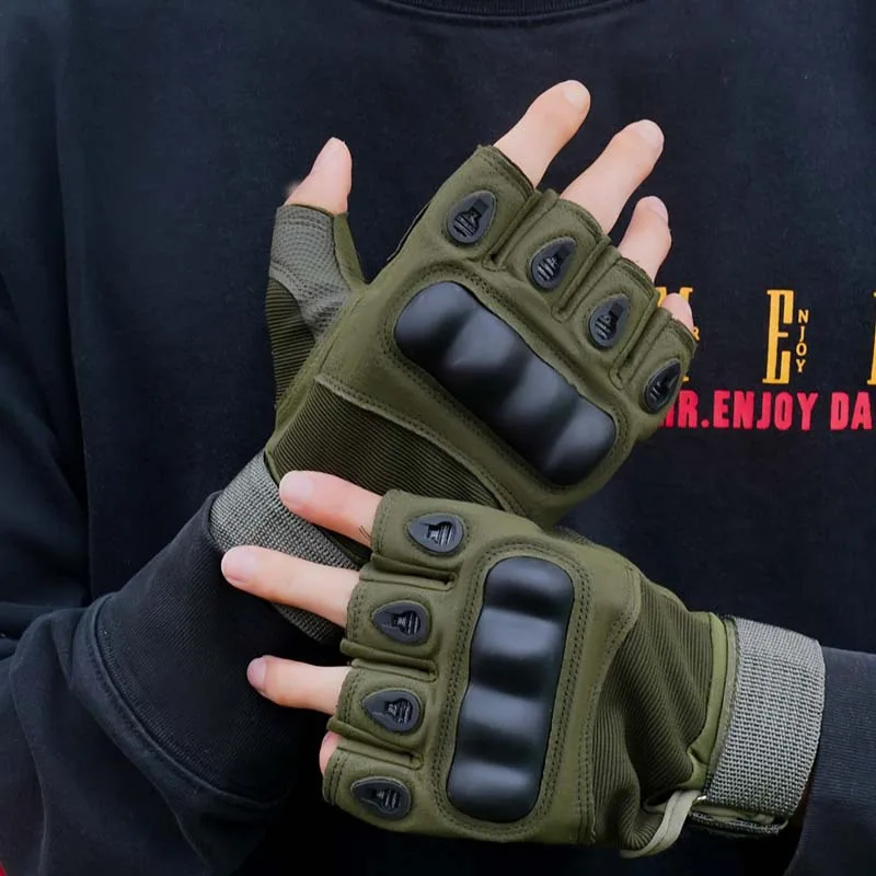 Guantes tácticos al aire libre medio dedo Paintball Airsoft tiro caza combate antideslizante hombres bicicleta guantes de dedo completo equipo de protección - imagen 3