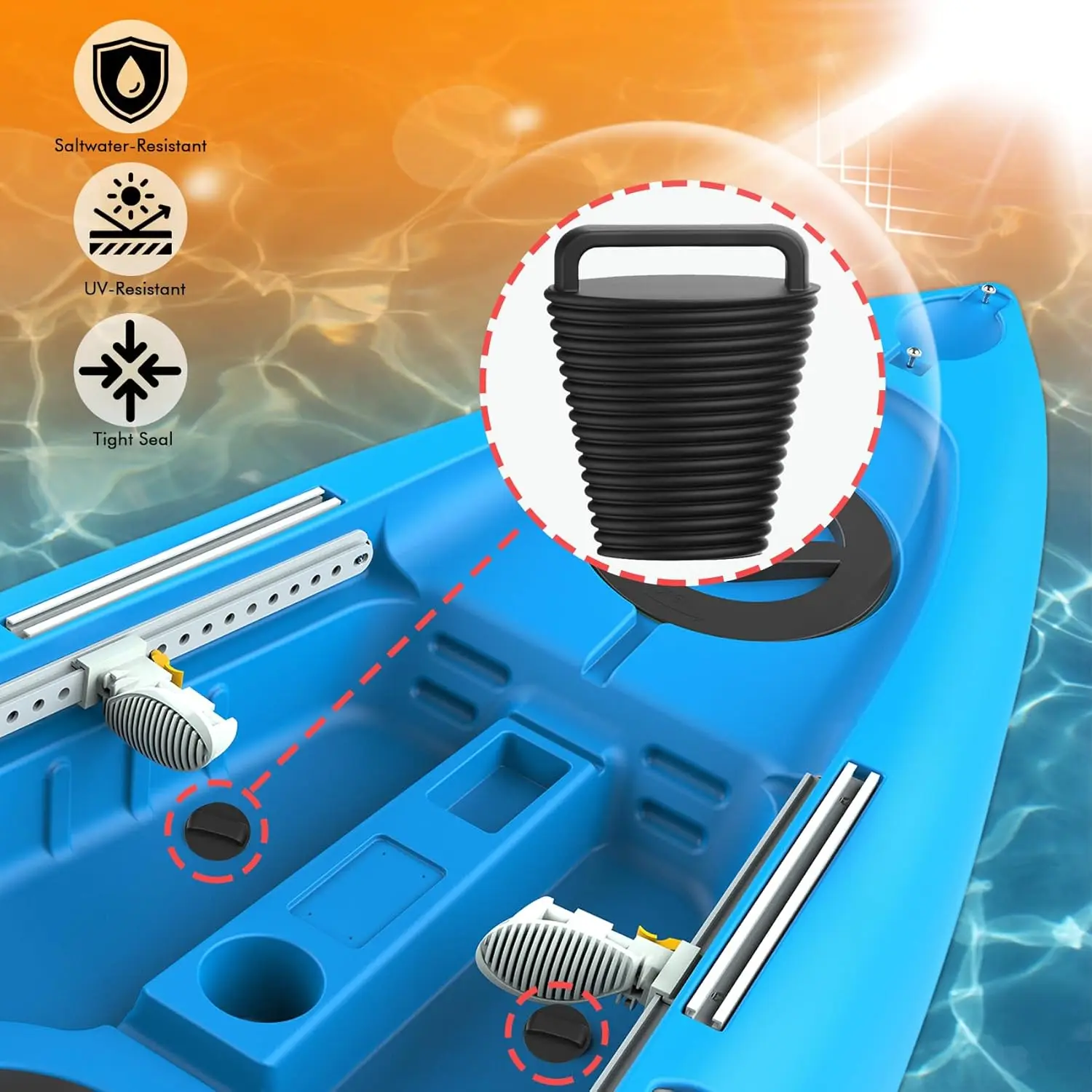 Kit de tapones de imbornal para Kayak, 8 Uds., con mangos de silicona, 2 tamaños, tapones de imbornal, agujeros de drenaje, tapón antideslizante, fácil instalación - imagen 5