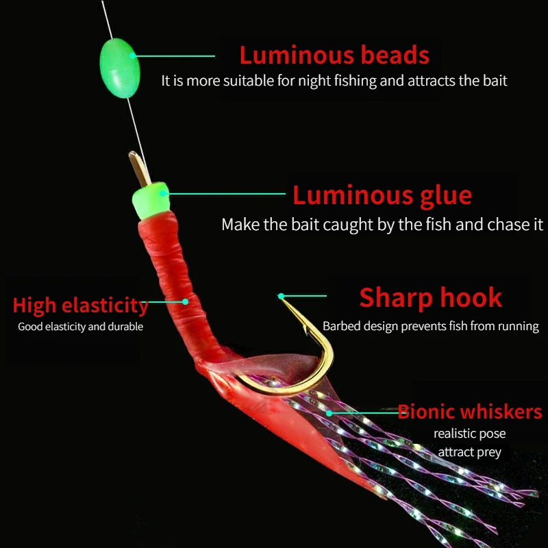 Anzuelo de Pesca Biónico de piel roja, banda blanca, boca Cocked, grupo de Pesca de Mar, gancho de piel de Camarón, 5 piezas por juego, nuevo - imagen 4