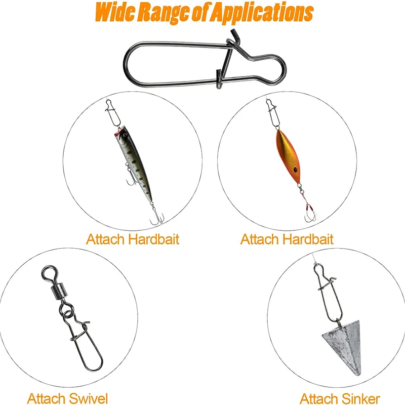 FTK-broches de pesca de 100 piezas, cierre a presión fuerte, pasador de acero inoxidable, Clip de cierre de cambio rápido para Barril giratorio, señuelo, anzuelo, aparejos - imagen 2