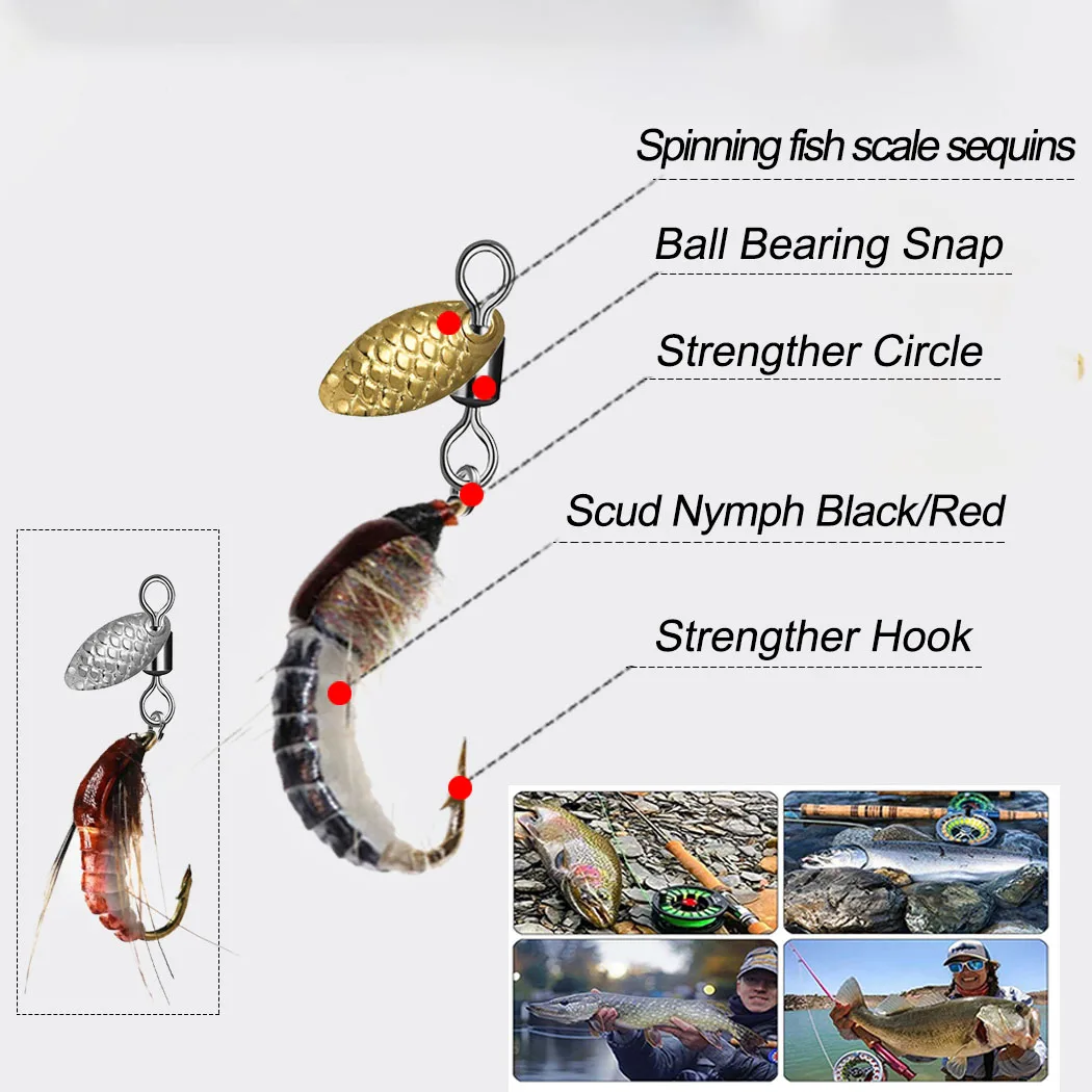Spinner ninfa Scud con lentejuelas realista para pesca de trucha - imagen 4