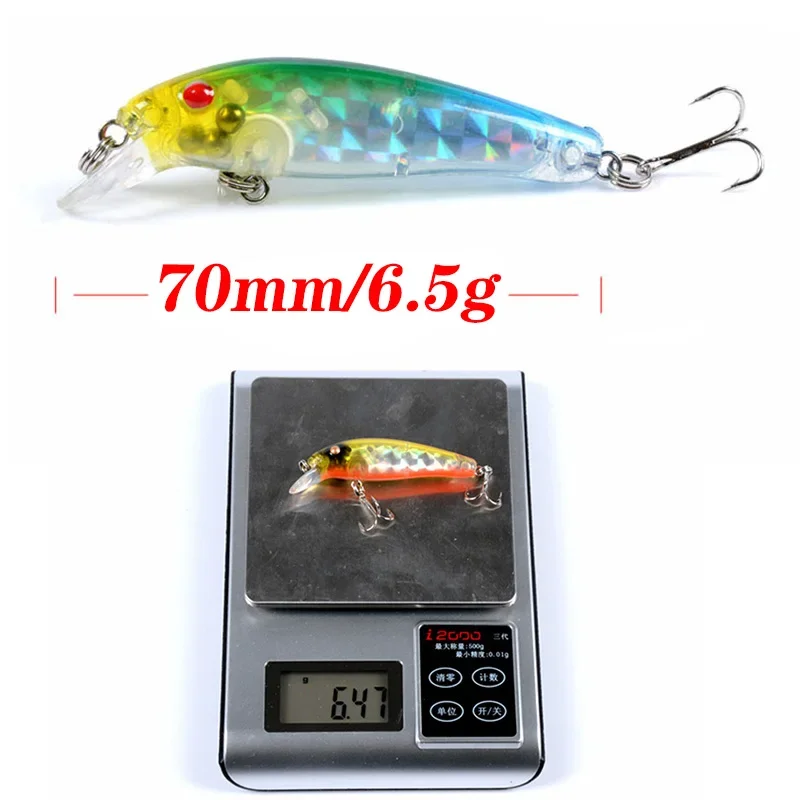 Señuelo de pesca Minnow, 7cm, 6,5g, plástico láser, cebo Artificial, lubina, Wobblers de hundimiento lentamente, Isca, Crankbait, carpa, Lucio, 1 ud. - imagen 2