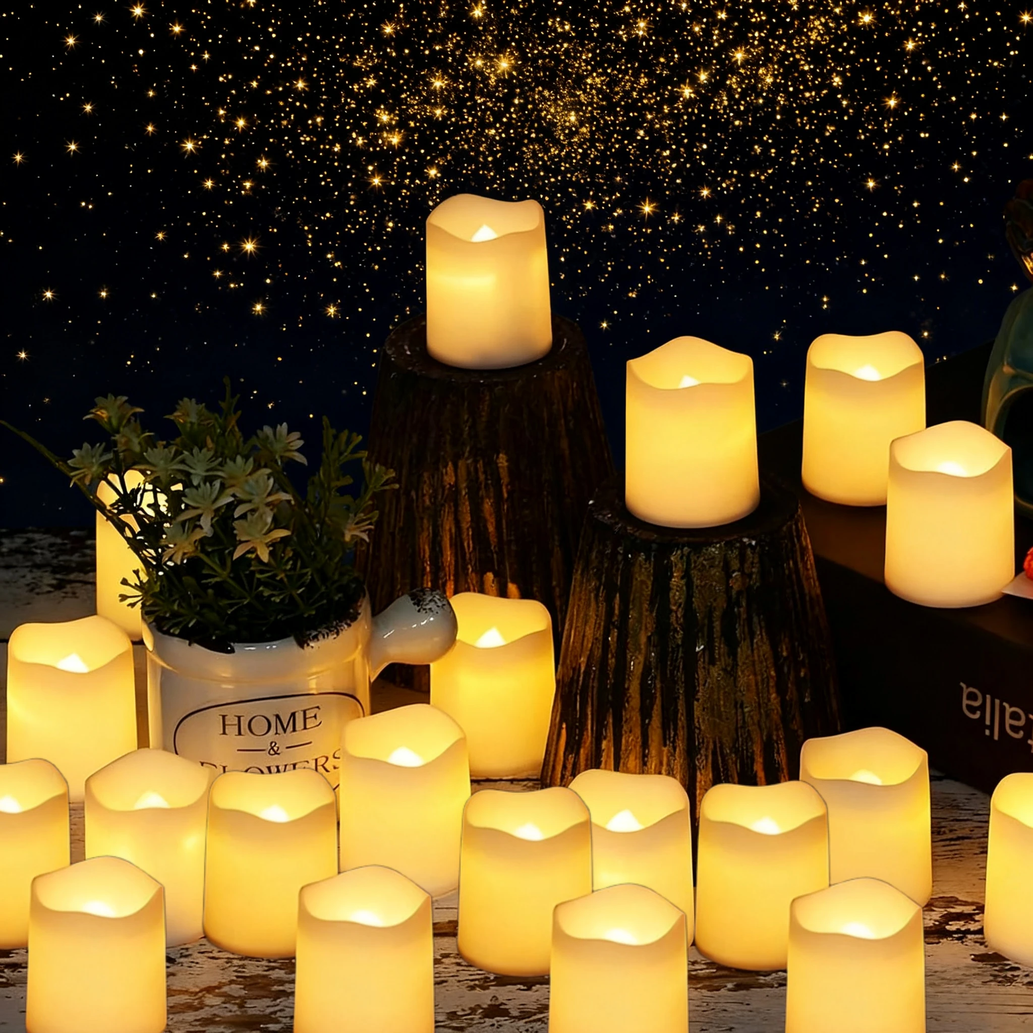 Velas votivas sin llama, vela eléctrica sin llama, luces de té LED con pilas para mesa de boda, decoración navideña de Halloween - imagen 2