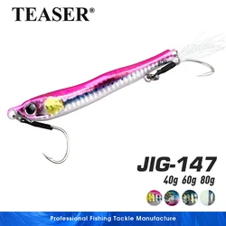 TEASER J147 Jigbait de paso lento 40g 60g 80g plantilla de Metal fundido Jigging cuchara Shore señuelo de pesca agua salada lubina hundimiento Jig cebo