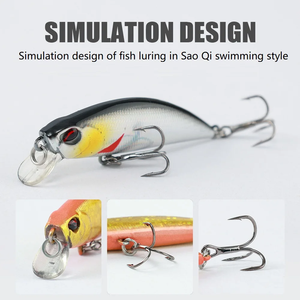 Señuelo de Pesca de Minnow que se hunde, cebo duro de tiburón blanco pequeño con anzuelo triple, plantilla Wobbler, aparejos de Pesca de lubina, 55mm/5g, 1 piezas - imagen 2