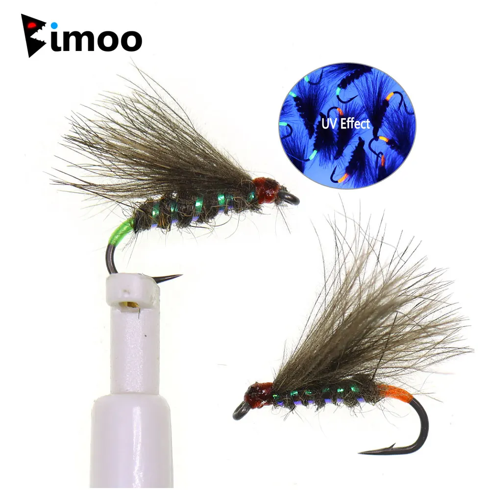 Bimoo 8PCS # 16 púas CDC ala mayfly mosca seca fluriscente flotante Emerger mosca seca trucha Grayling Panfish mosca Señuelos de pesca cebos - imagen 2