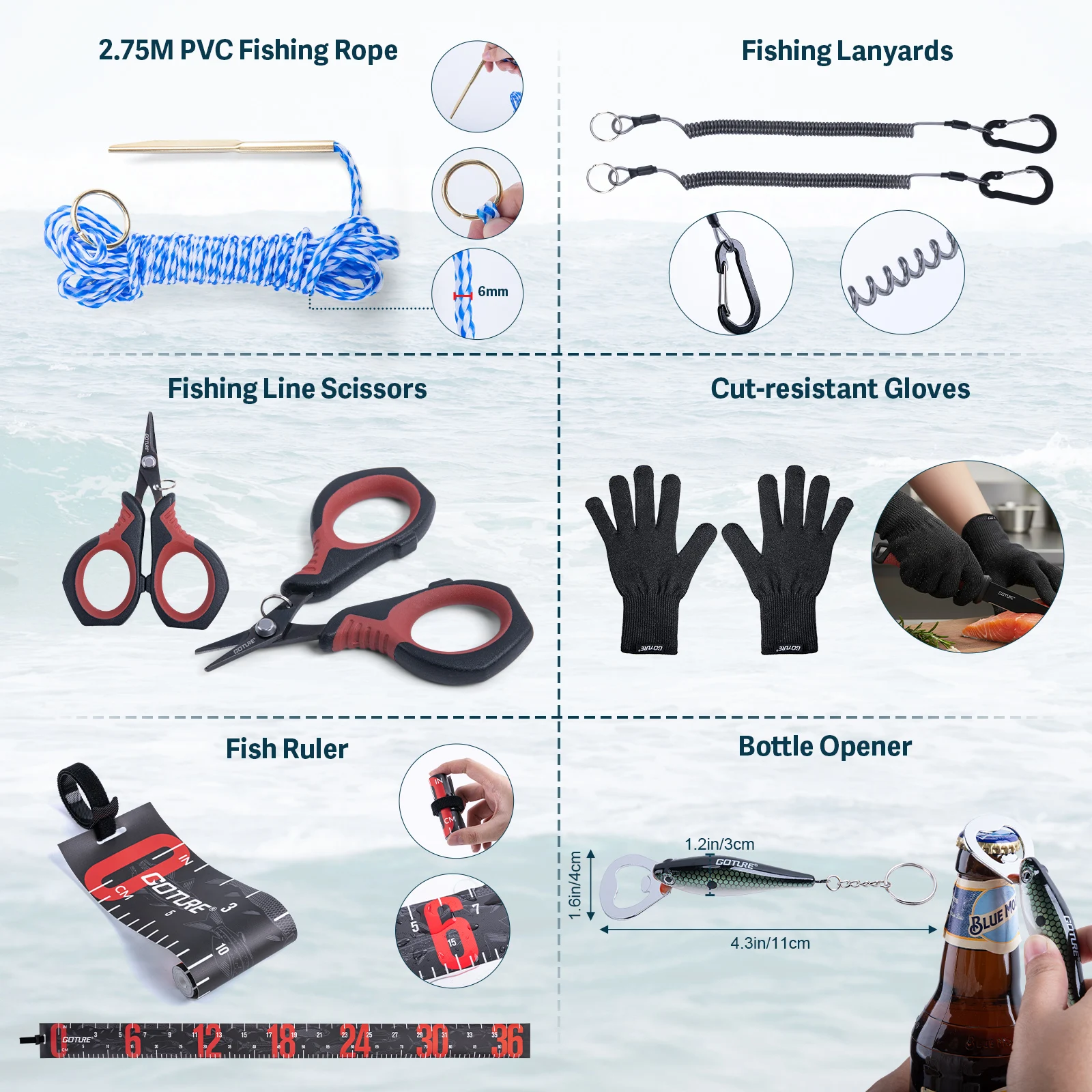 Goture, nuevo juego de aparejos de pesca todo en uno, tijeras, agarre para peces, señuelos de pesca, caja de aparejos, guantes, escala, elementos esenciales para pesca al aire libre - imagen 2