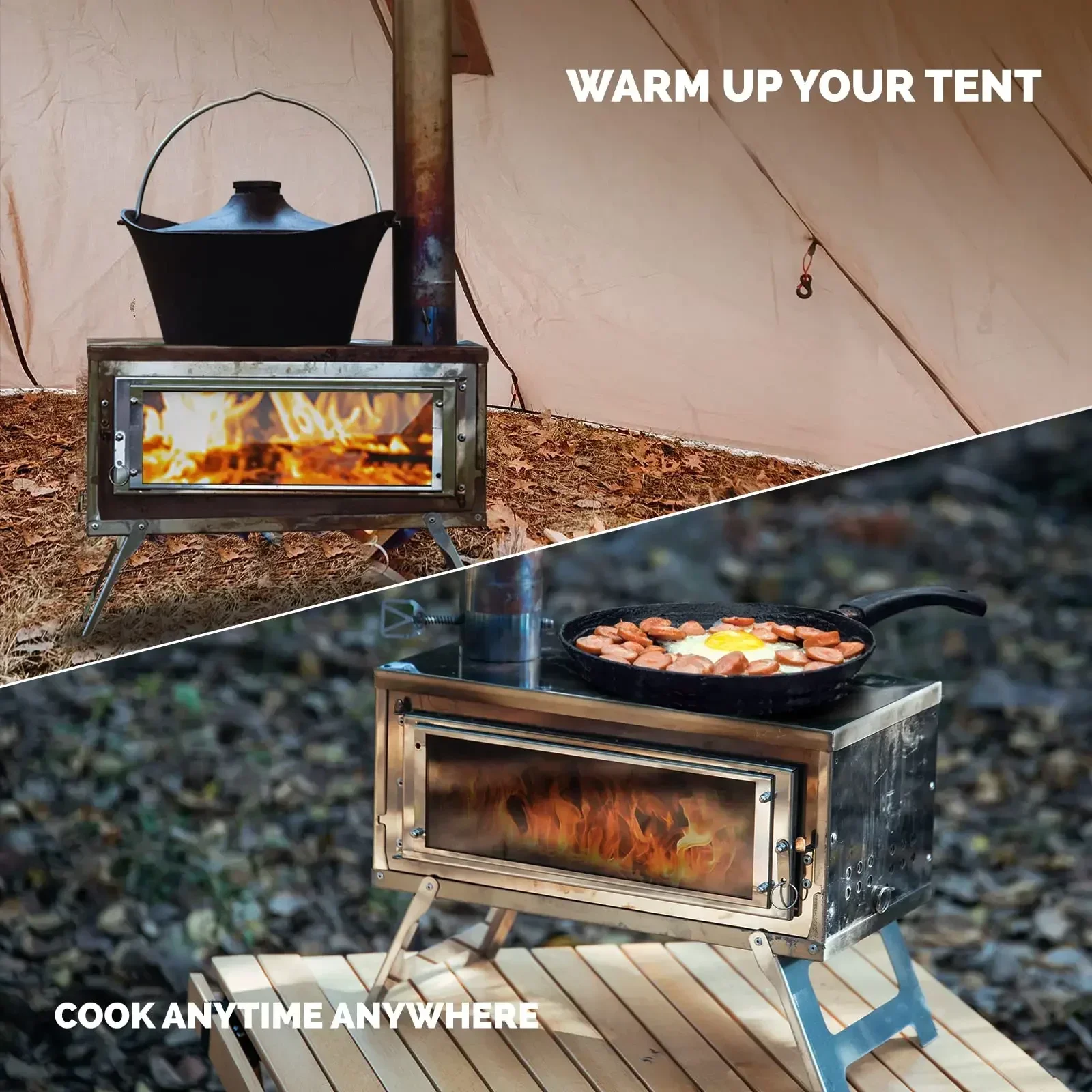 Estufa de leña portátil para acampar al aire libre, estufa de barbacoa, parrilla, accesorios de Camping con chimenea desmontable, entrega rápida - imagen 4