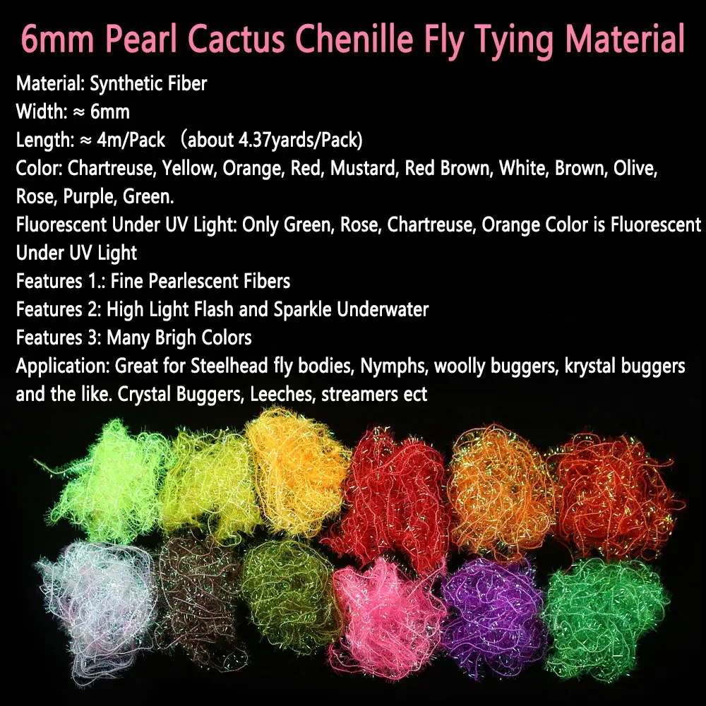 Bimoo 8M 6mm perla Cactus chenilla atado de moscas Material cristal Flash Buggers sanguijuela ninfa Streamer Steelhead trucha señuelos de pesca - imagen 2