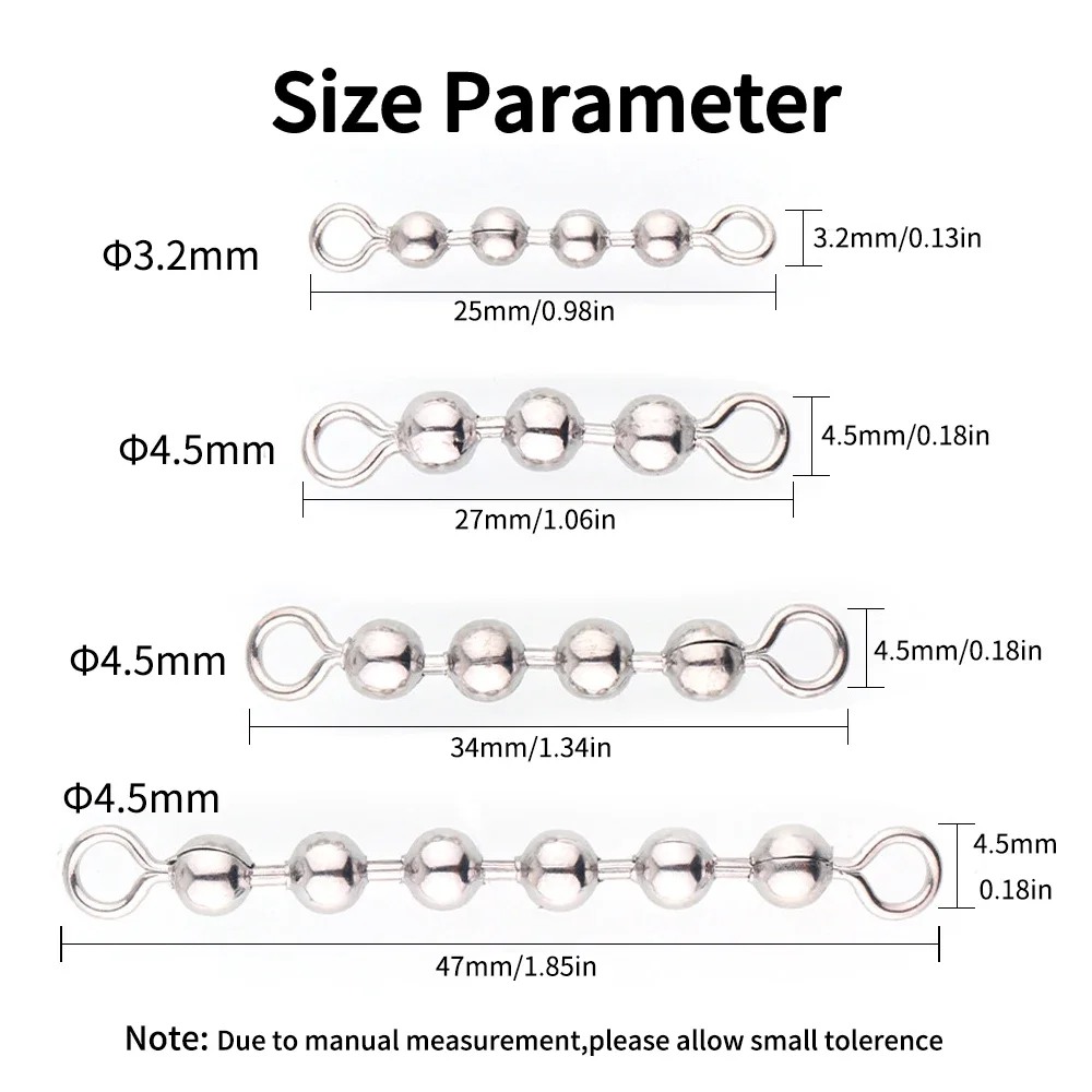 Ellllv-Cadena de bolas de acero inoxidable para pesca, accesorio giratorio de 3/4/6 cuentas, conectores de aparejo DIY, 50 unids/lote por bolsa - imagen 4