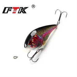FTK 28g ojos 3D realistas Crankbait señuelo de pesca duro para cuerpo de lubina 7,6 cm Wobblers para curricán cebo de pesca con manivela Artificial