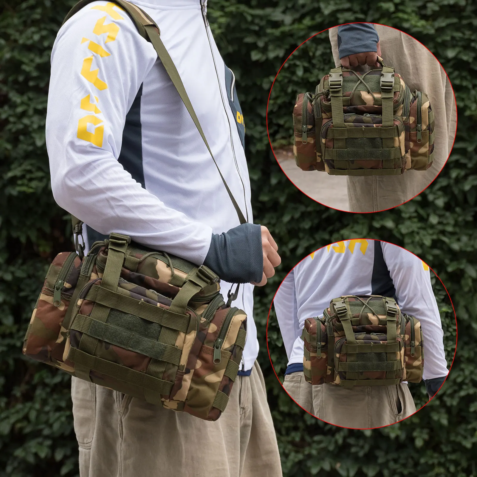 Bolsa de almacenamiento de aparejos de pesca multifunción, bolso de hombro de cintura, bolso de cintura de lona de alta capacidad, impermeable al aire libre - imagen 3