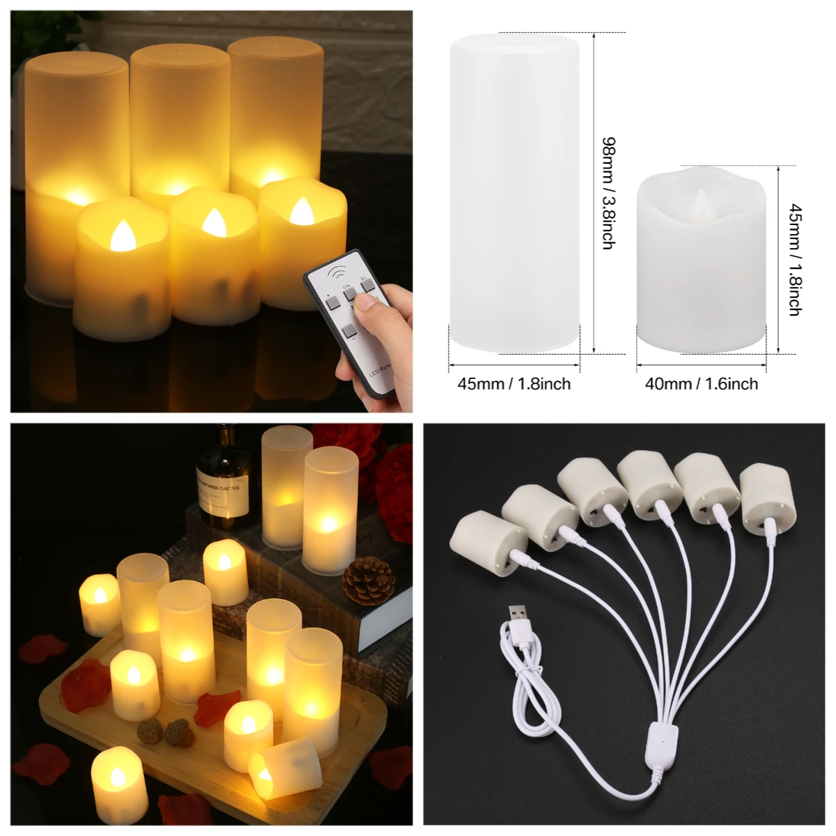 Velas parpadeantes recargables sin llama, luz LED de té, velas navideñas, mecha 3D, lámpara de vela electrónica con pilas, 6 uds. - imagen 4