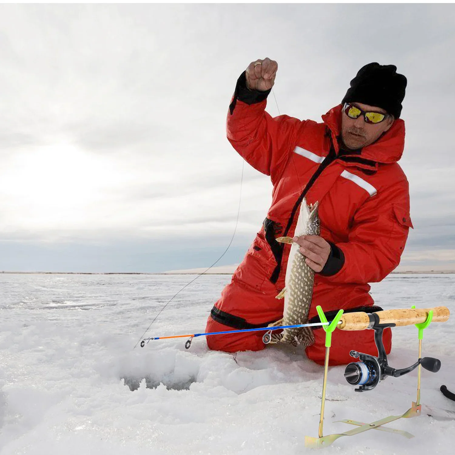 Sougayilang-cañas de pescar en hielo para invierno, 63cm, 71cm, 2 secciones, ultraligeras, portátiles, con mango de madera - imagen 2