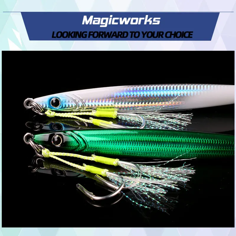 Magic Works Pesca nuevo 2024 plantilla de Metal Señuelos de Pesca 60G plantillas de mar cebo de Pesca Artificial aparejos Pesca perca cebos Woblery - imagen 2