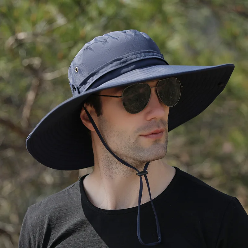 Sombrero de pescador de ala ancha grande para hombre, gorro de sol impermeable para exteriores, gorra de montañismo, Sombrero de Panamá de moda, sombreros de pesca Unisex, 15CM, caliente - imagen 3
