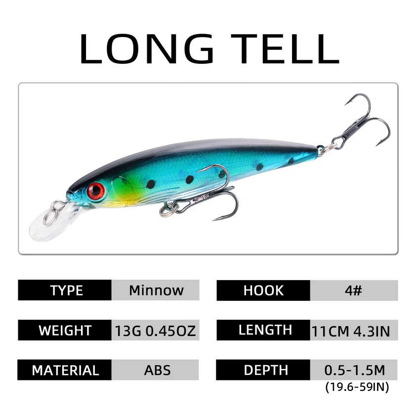 Aorace 3PCS Vissen Lokt 11cm 13g Minnow Wobblers Plastic Kunstaas Met Haak voor Bass Pike karper Swimbait Visgerei doos - imagen 5