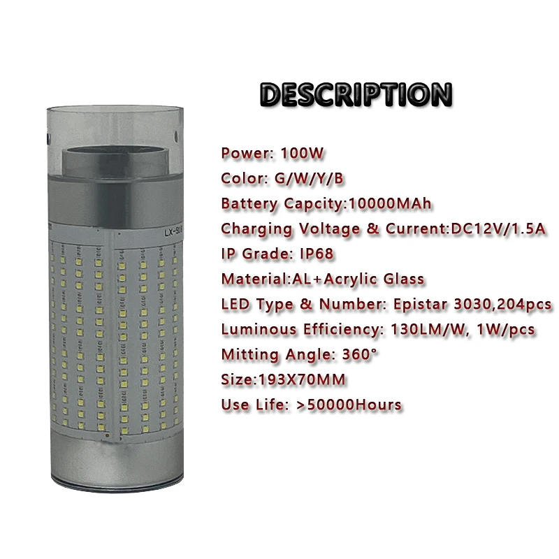 Luz de pesca submarina LED inalámbrica recargable, verde y blanco, 100W, en agua dulce y salada - imagen 3