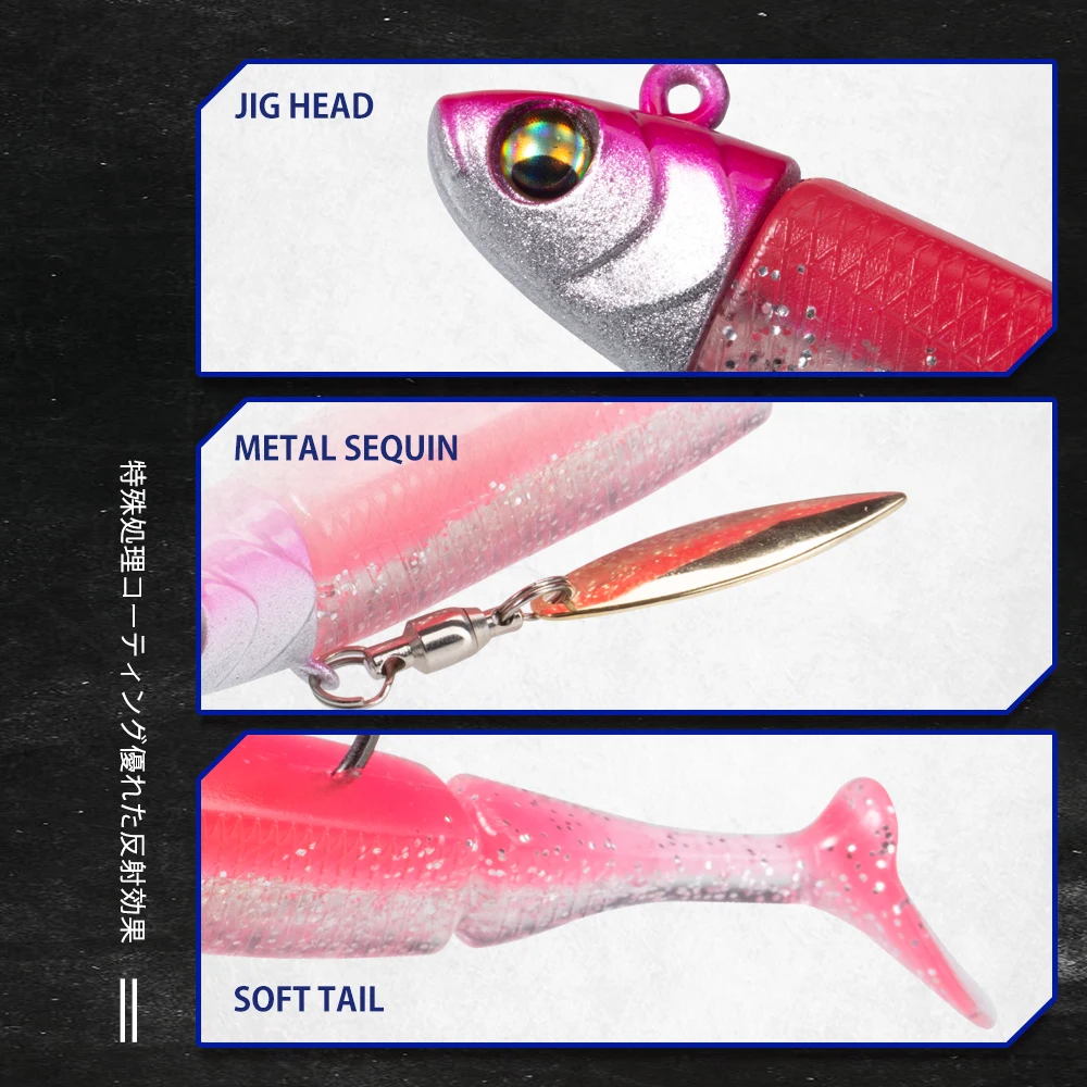 D1 señuelo de pesca suave con cabeza de plantilla, cebo de pececillo negro, 3 tags, 85mm/15g, Wobblers de silicona, cuchara giratoria para lubina, aparejos Leurre - imagen 4