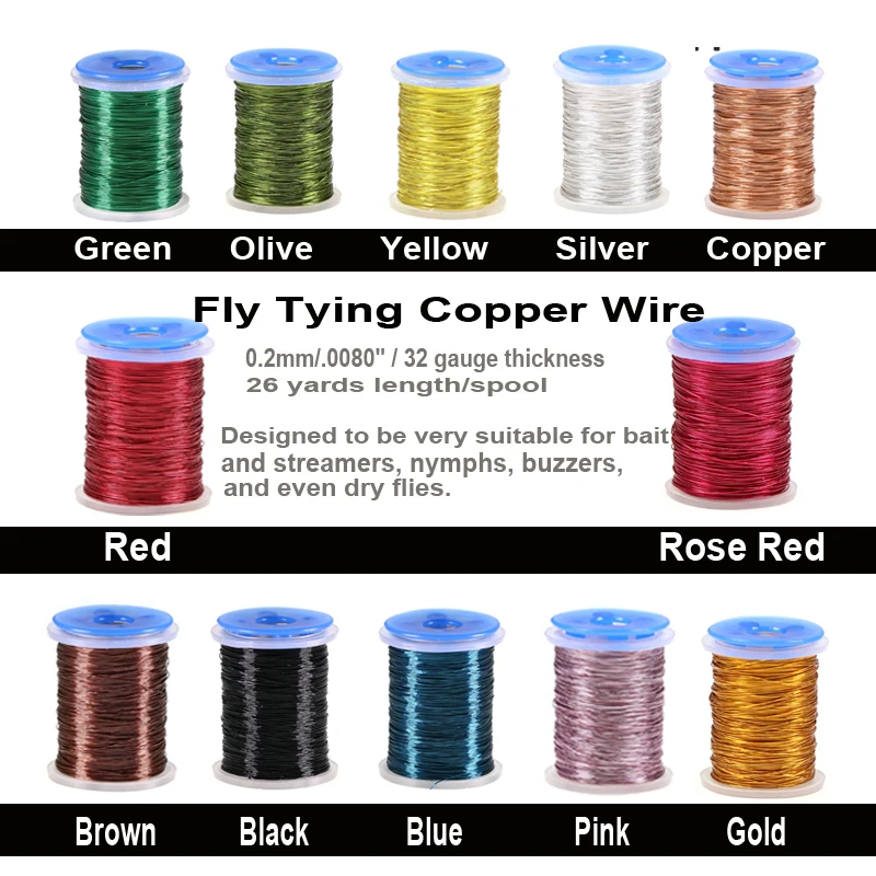 Bimoo, 1 pieza, atado de moscas, alambre de cobre de 0,2mm, Midge Larve, Ninfa, cuerpo, costilla, Material de atado, lubina, trucha, Señuelos de pesca, Material de atado de moscas - imagen 3