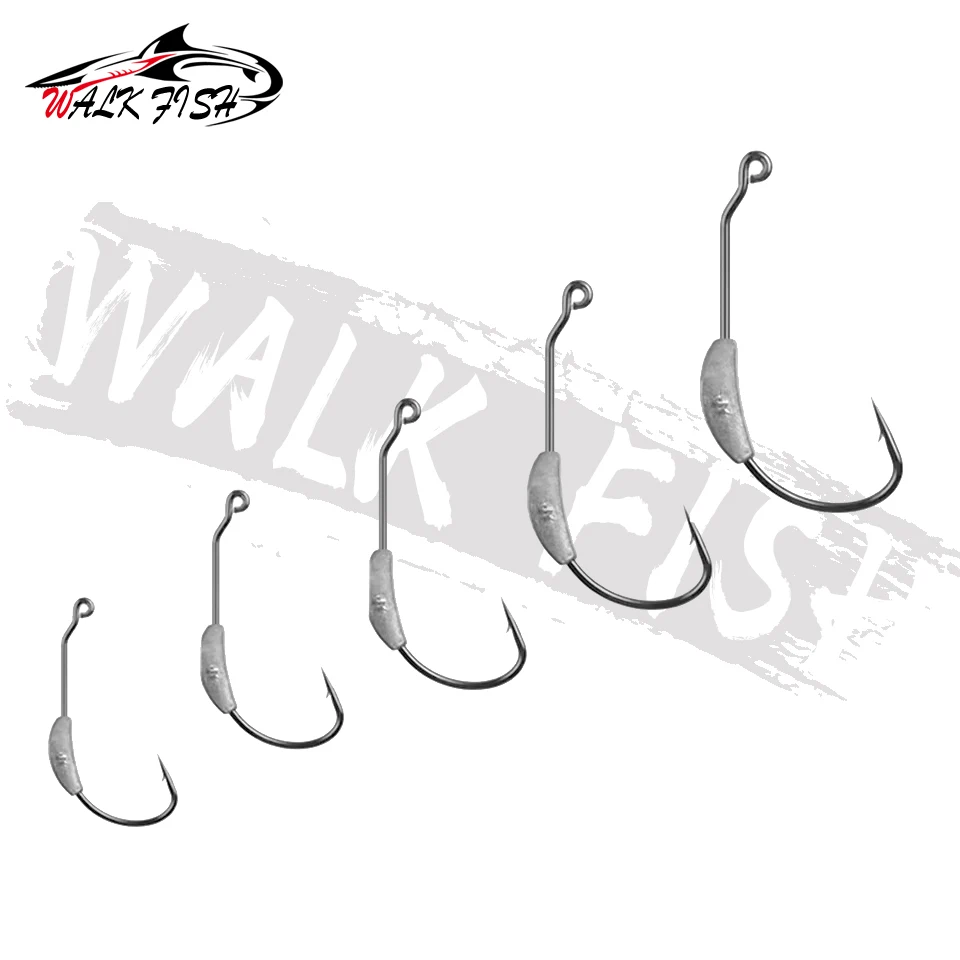 WALK FISH-anzuelo de pesca con cabeza de anzuelo de plomo, 2g, 2,5g, 3g, 5,25g, 7g, Pin de bloqueo de resorte para cebo blando de anzuelos de acero al carbono, aparejos de pesca, 5 uds. - imagen 5