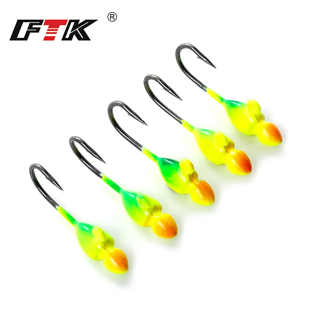 FTK-anzuelo de pesca en hielo de 5 piezas, 1g, 1,2g, 1,7g, cabeza de plantilla volteada, cebo realista, aparejos de pesca de carpa para invierno, accesorios de pesca - imagen 5