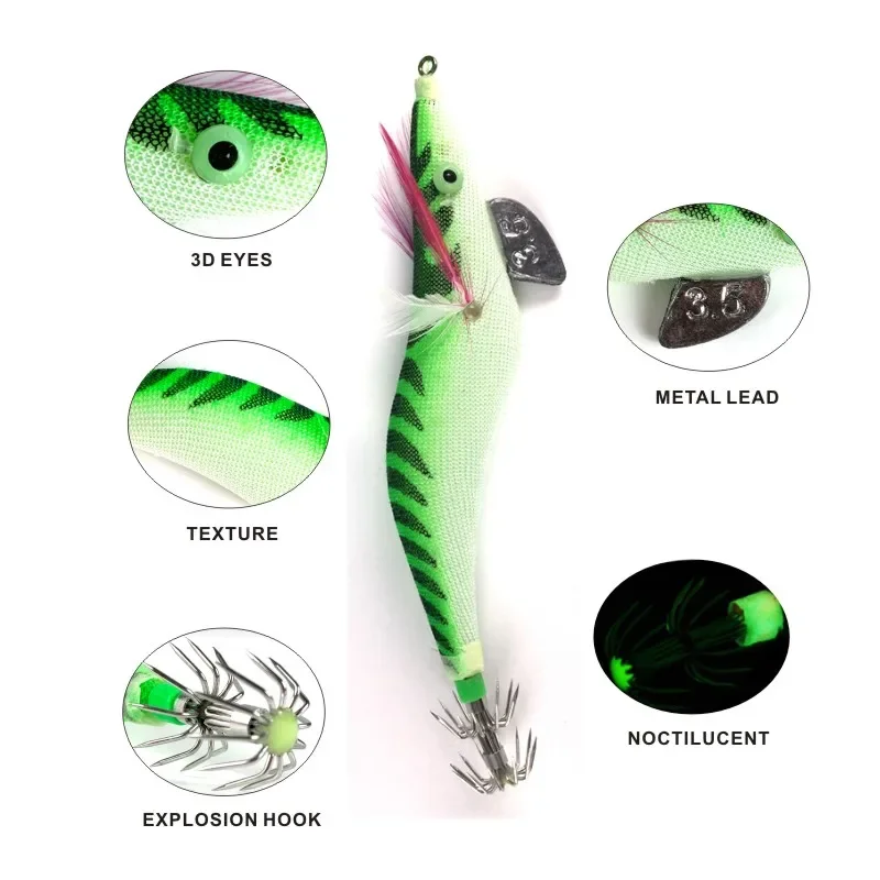 Señuelo luminoso de calamar, anzuelo de pesca Led, ojos 3D de pulpo, 11-20g, señuelo de camarón de silicona suave, 1 piezas, 2,5 #3,0 #3,5 # - imagen 5