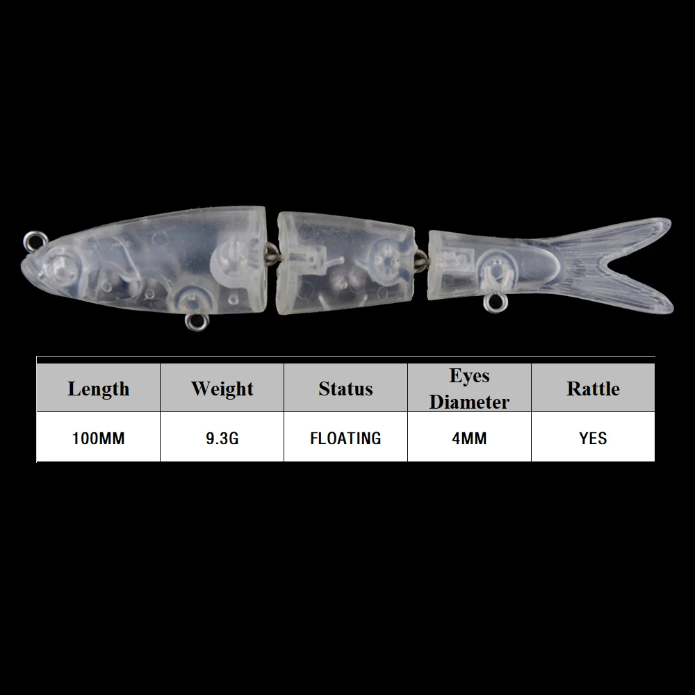 Chan'sHuang, 10 Uds., cebo en blanco sin pintar, 100mm, 9,3g, sonajero, 3 secciones, Swimbait, señuelo de pesca Artificial flotante - imagen 2