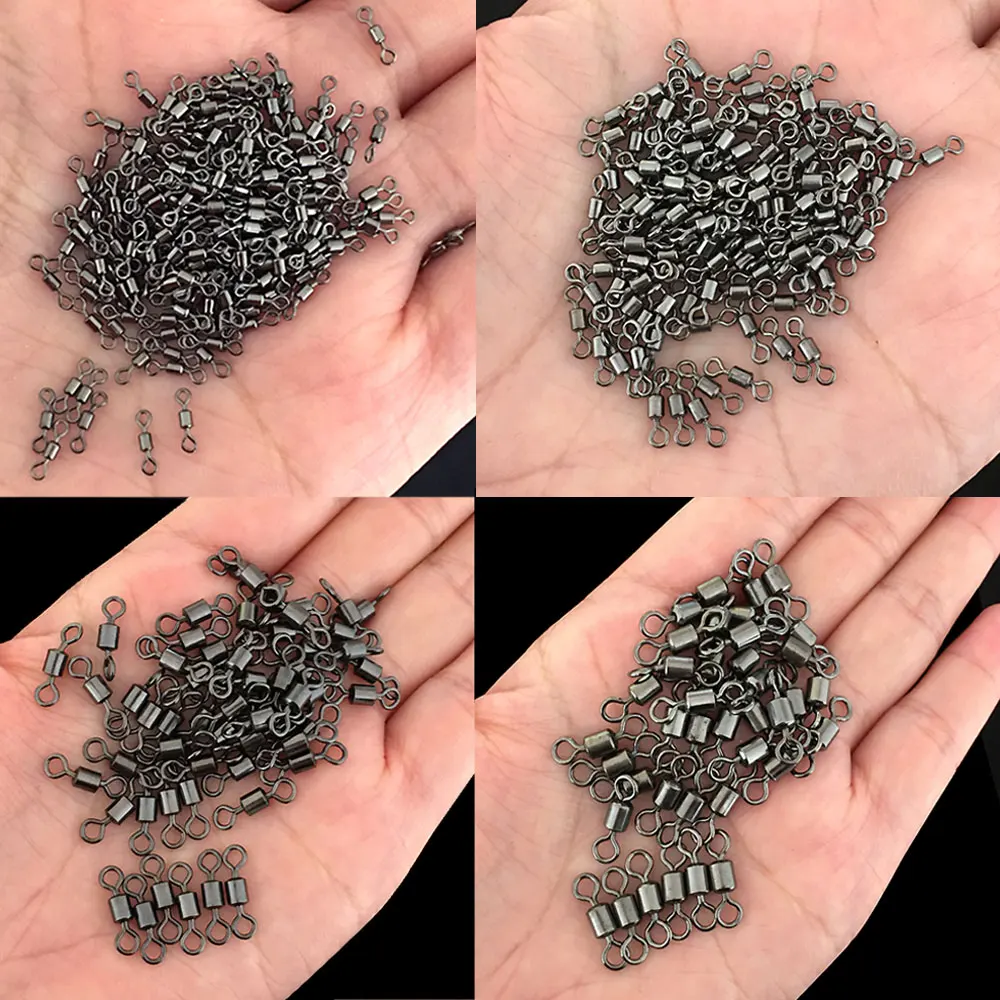 Aparejos giratorios de barril rodante para pesca, 100 Uds., rodamiento de bolas, conector a presión giratorio para pesca, conector de señuelos de níquel para humo de agua salada - imagen 3