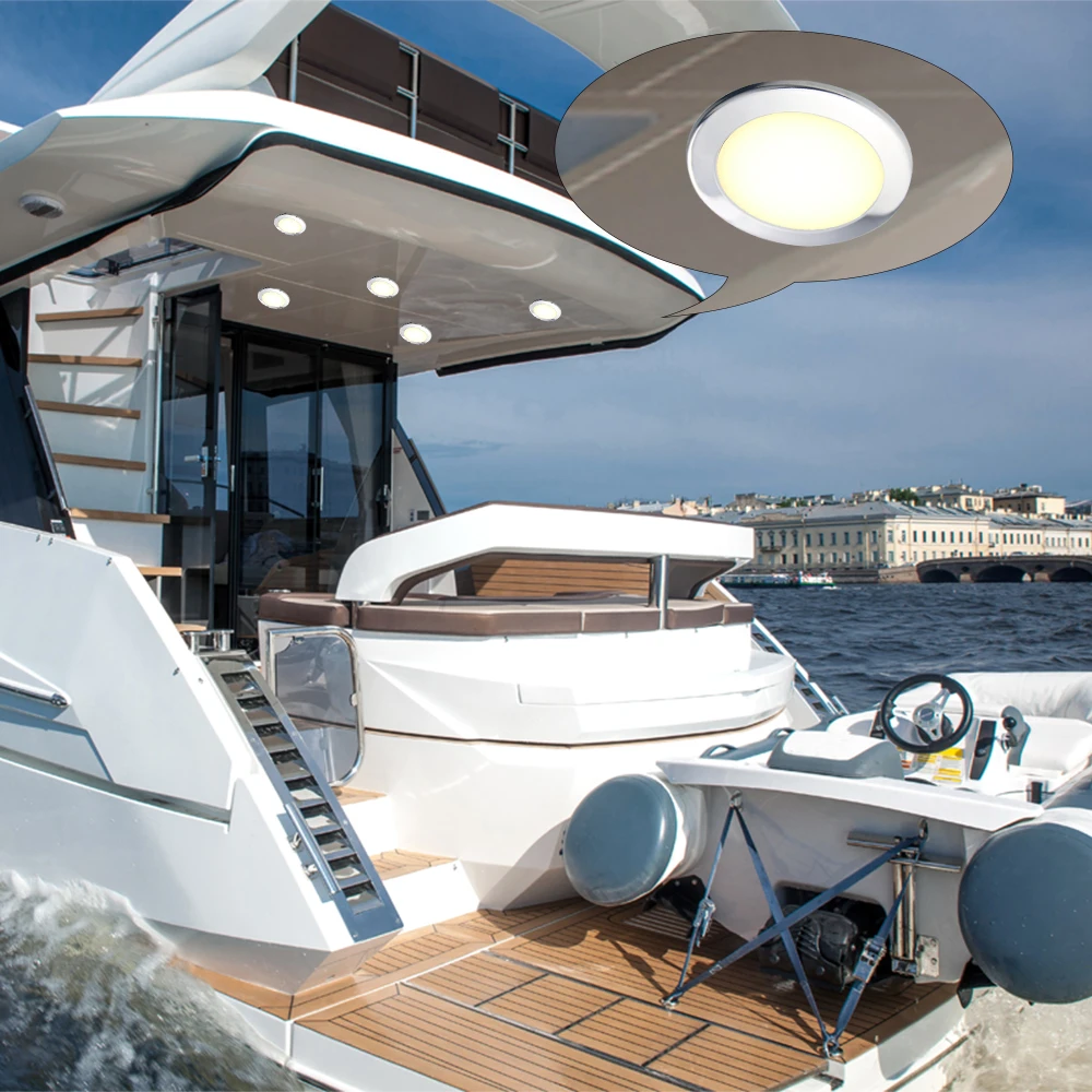 Luces interiores para barcos Luces LED de cortesía marinas Luces para cabina de barcos RGBW Montaje empotrado de acero inoxidable 12 voltios 4 pulgadas - imagen 2