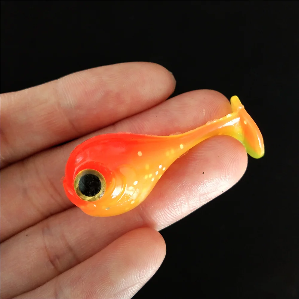 6 uds 45mm 3g cabeza grande ojos 3D cola de paleta simulación suave señuelo de pesca doble Color Artificial Jigging silicona Swimbait - imagen 2