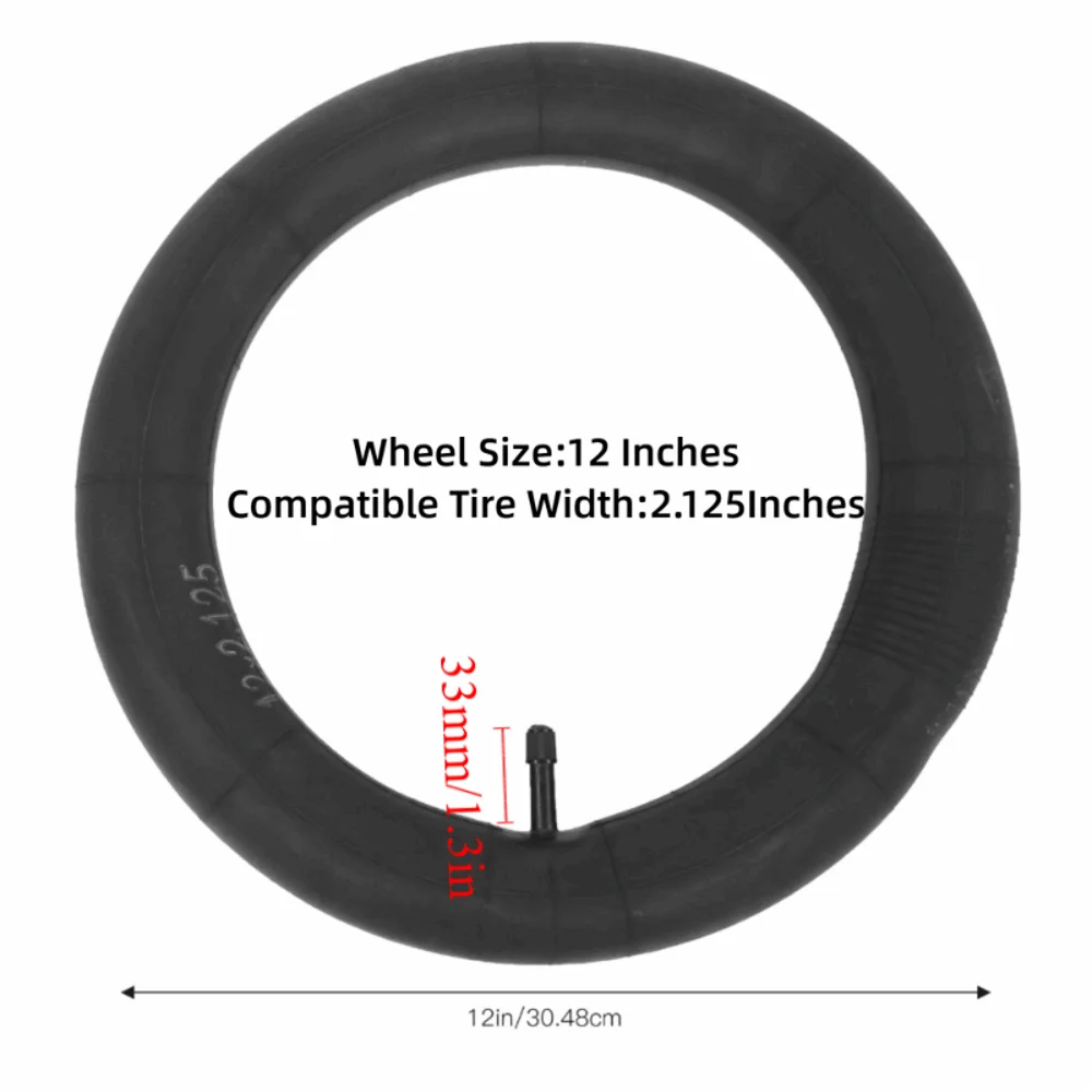 Paquete de 2 tubos de bicicleta de 12x2.125, válvula Schrader, tubo interior de goma butílica para bicicleta de 33mm para válvula Schrader de alta resistencia - imagen 5