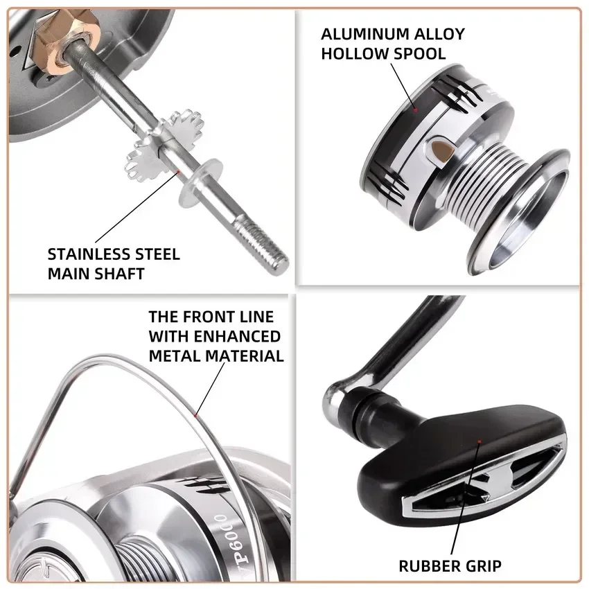 Carretes de pesca giratorios, mango intercambiable izquierdo/derecho, arrastre máximo de 10kg, carretes giratorios ultraligeros, para pesca de carpa en el mar - imagen 5