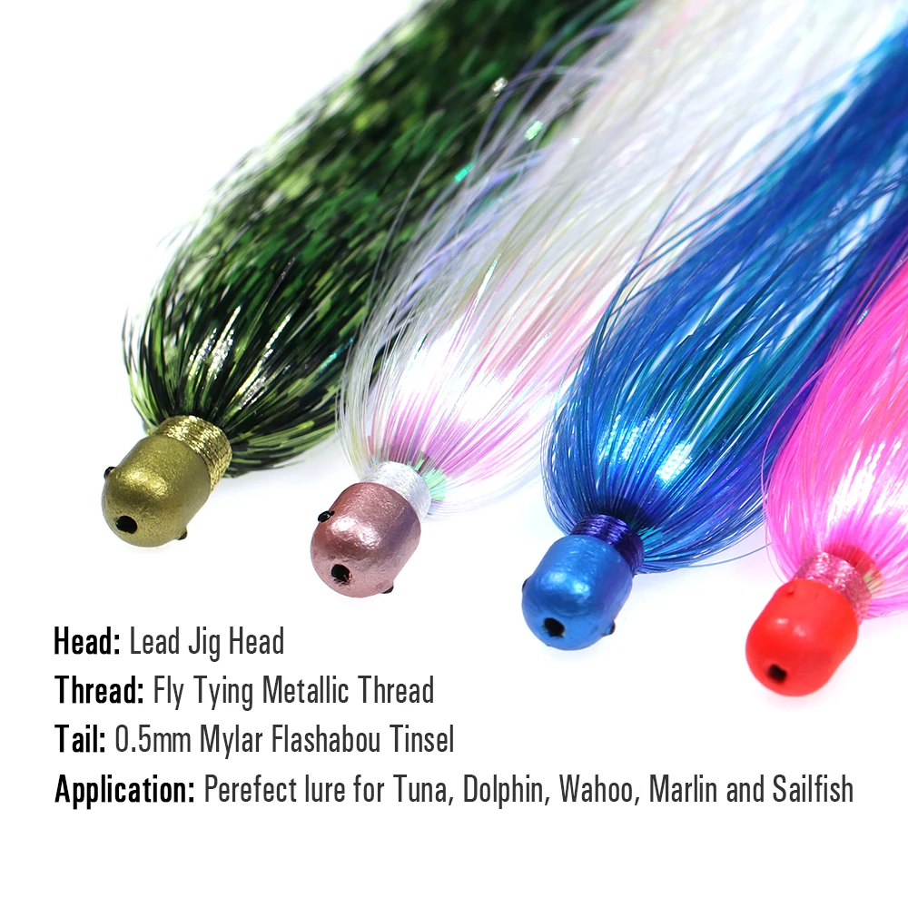 ICERIO-señuelo de pesca de cola de Mylar Flash Teaser, cebo de cabeza de bala intermitente, falda Fluke, aparejos de señuelo de curricán, 3 uds. - imagen 4