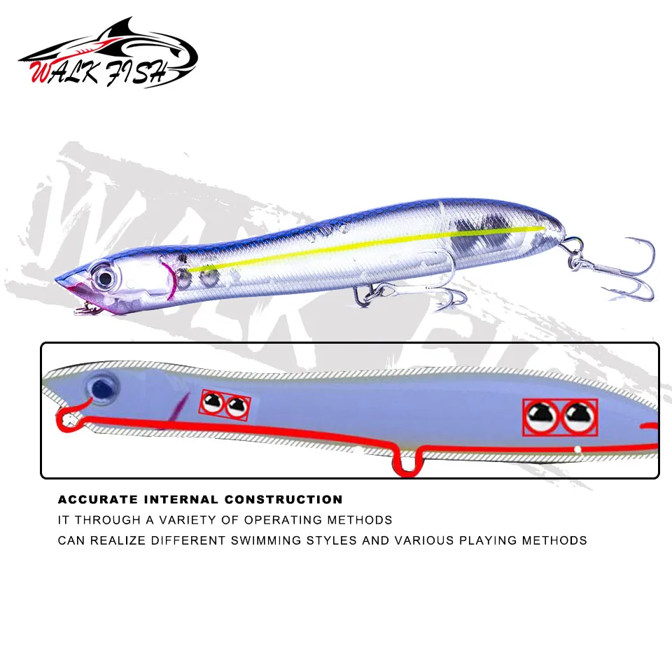 WALK FISH Señuelos de Pesca Popper de plástico duro, 12cm, 17,8g, cebo flotante, cabeza de serpiente, Topwater, Walk the Dog, sonajero, Wobble Bass - imagen 3