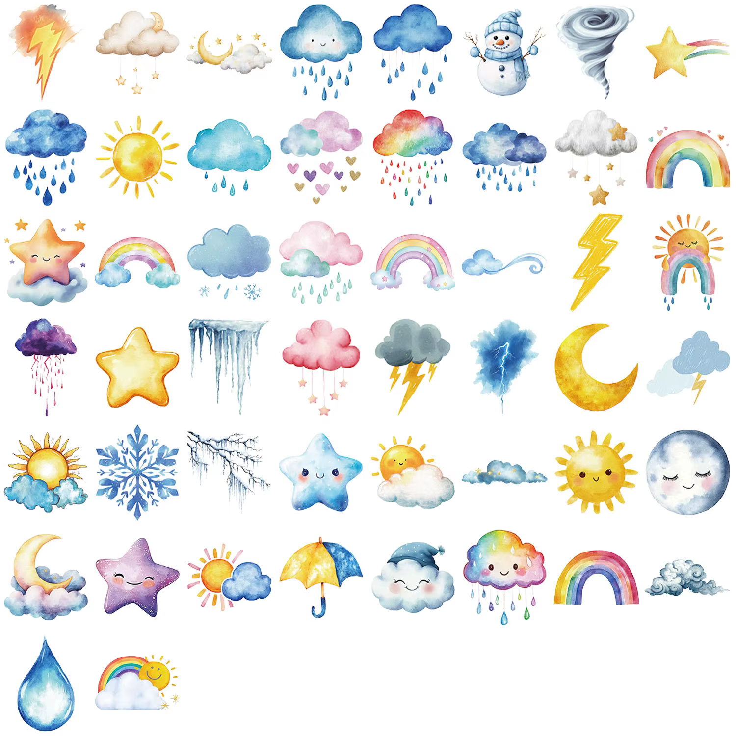 50 Uds. De pegatinas transparentes de PET con elemento meteorológico de acuarela, álbum de recortes, teléfono, guitarra, maleta para portátil, calcomanías impermeables, juguetes - imagen 5