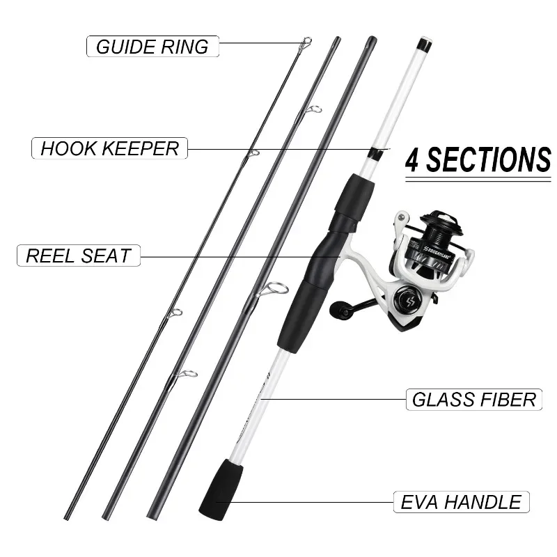 Sougayilang 1,98 m Kits completos de pesca 4 secciones caña de pescar giratoria y 5,2: 1 carrete de pesca y sedal señuelo gancho bolsa herramientas Combo - imagen 4
