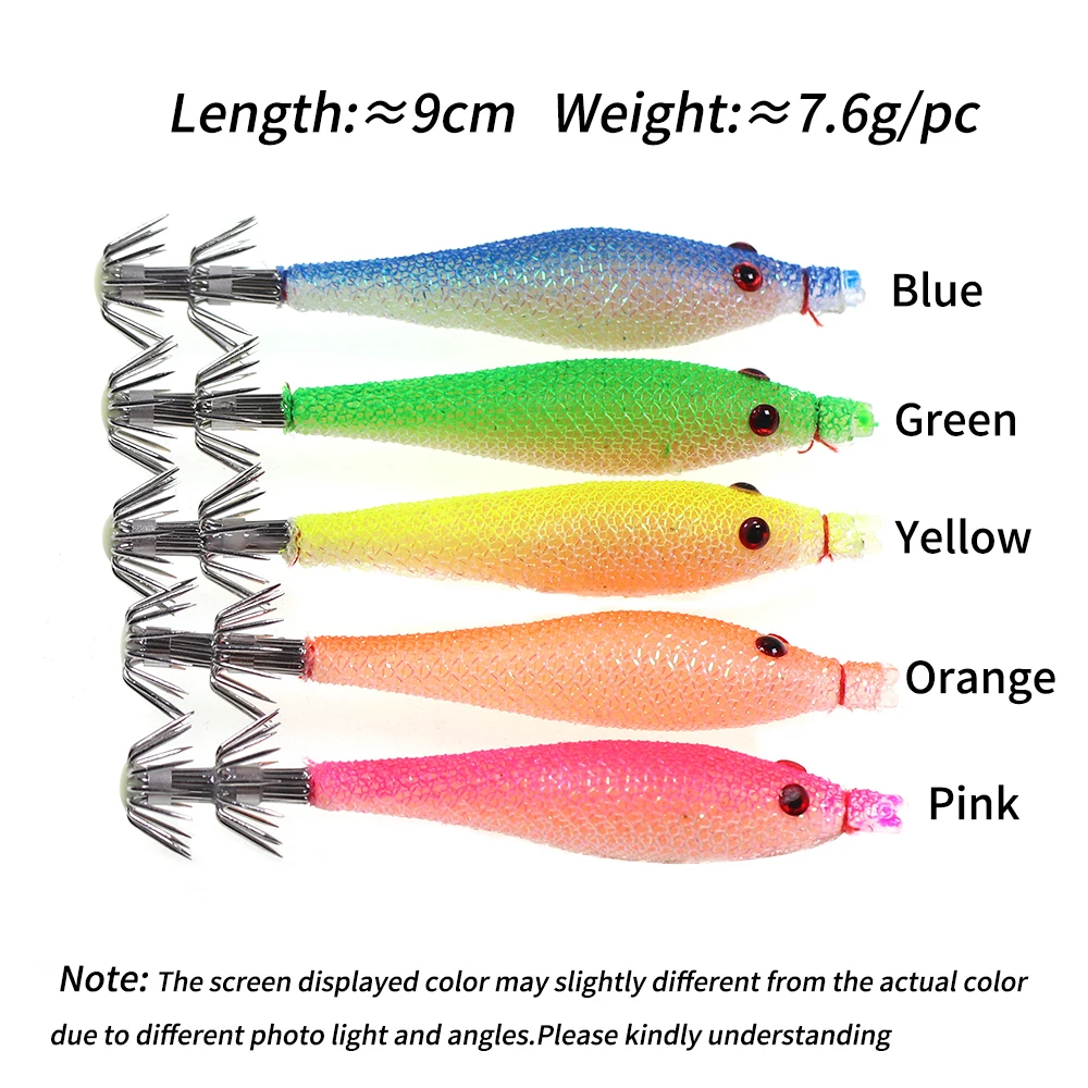 Linoriver-anzuelo de doble paraguas, 9cm/7,6g, plantilla de señuelo de calamar suave, pesca en agua salada, cebo luminoso Artificial de pulpo sepia - imagen 4