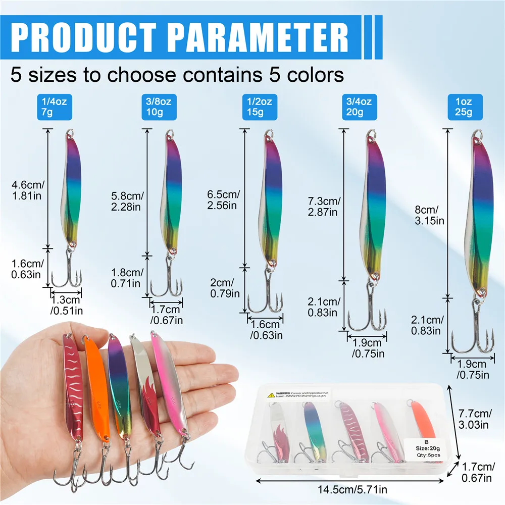 Señuelos de cucharas de pesca, señuelos de Jigging, señuelos de trucha, lubina, tipo de pez, Walleye, salmón, agua salada, plantillas de Metal, cebo Artificial, 5 uds. - imagen 2