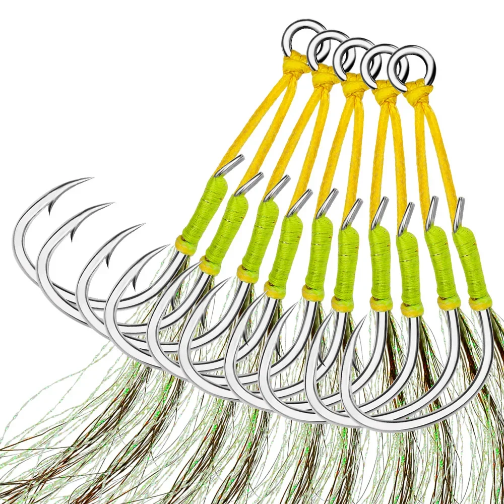 2 par/lote 1/0-5/0 anzuelo de pesca con mosca anzuelo de púas anzuelos dobles afilados con hilo pluma anzuelo de mar aparejos de pesca - imagen 2