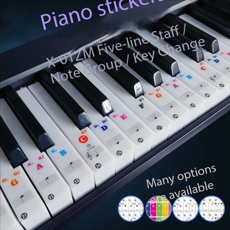 88 pegatinas transparentes de Color para teclado de Piano, calcomanía musical desmontable, notas, Piano Electrónico, pegatina de espectro de Piano, símbolo - imagen 3